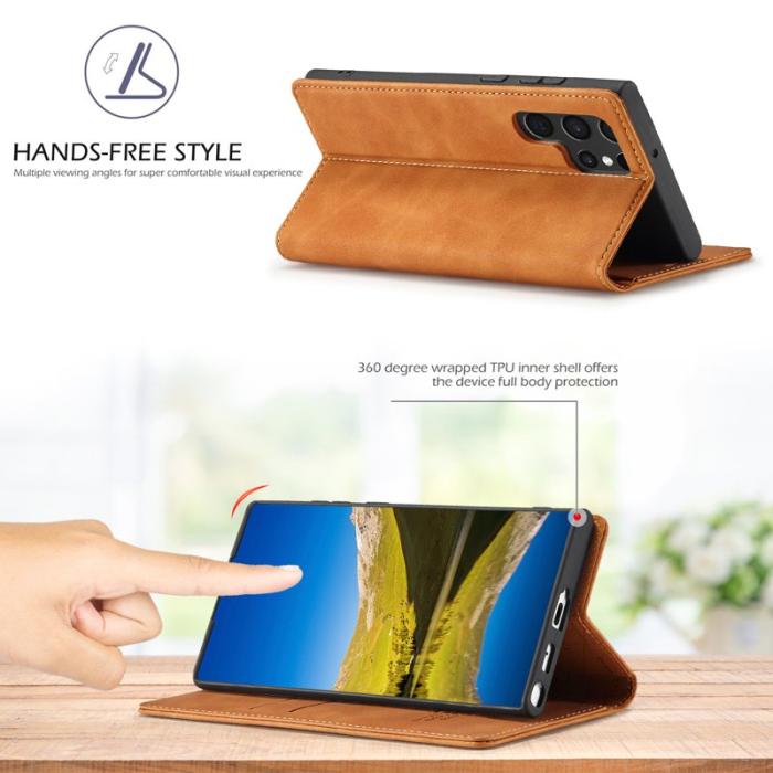 LC.imeeke - LC.IMEEKE Samsung Galaxy S22 Ultra Fodral - PU Läder - Brun