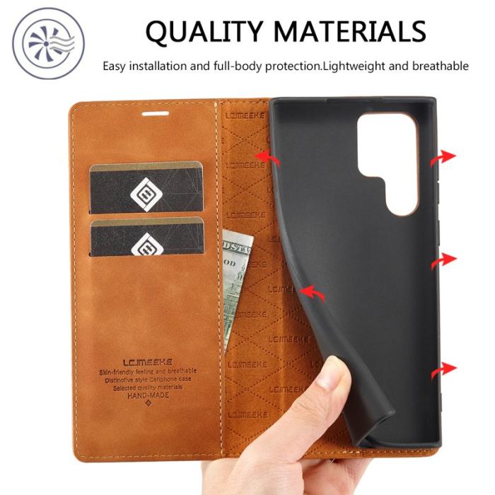 LC.imeeke - LC.IMEEKE Samsung Galaxy S22 Ultra Fodral - PU Läder - Brun