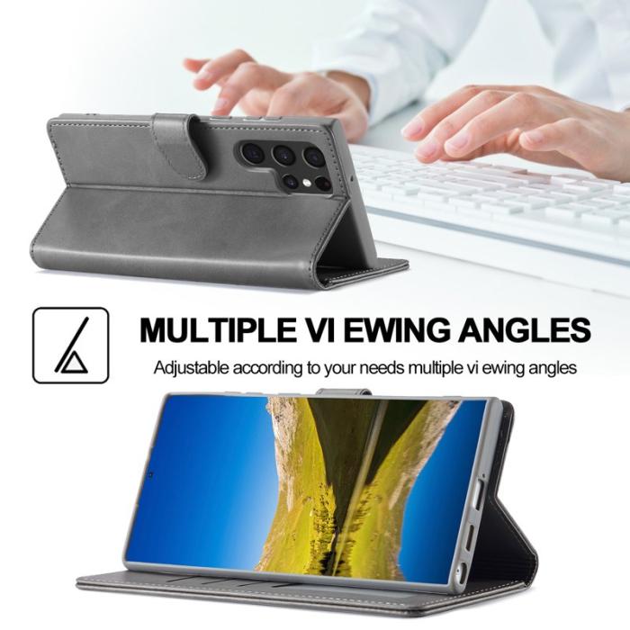 LC.imeeke - LC.IMEEKE Samsung Galaxy S22 Ultra Fodral PU Läder - Grå