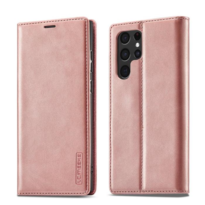 LC.imeeke - LC.IMEEKE Samsung Galaxy S22 Ultra Fodral - PU Läder - Pink