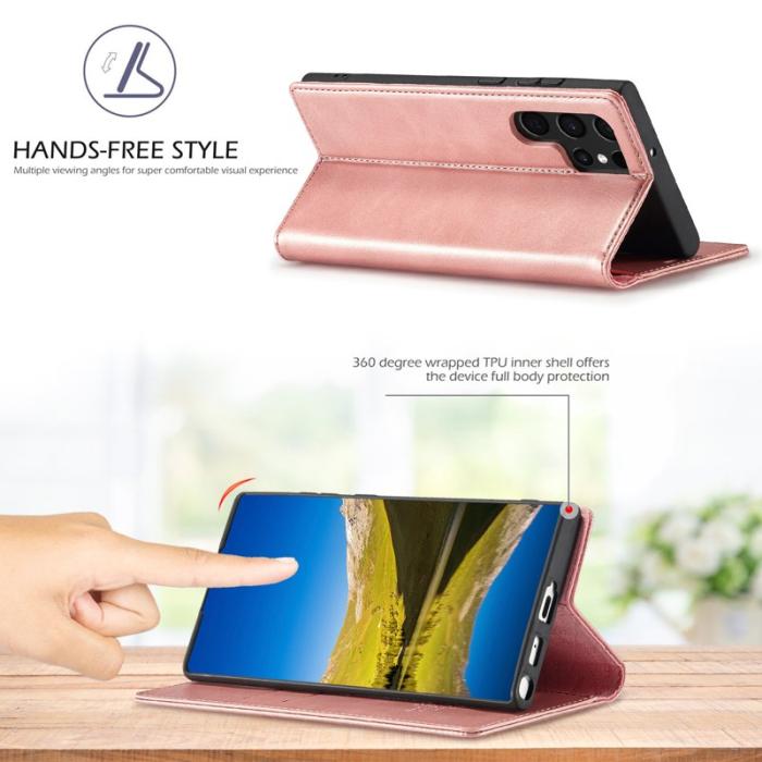 LC.imeeke - LC.IMEEKE Samsung Galaxy S22 Ultra Fodral - PU Läder - Pink