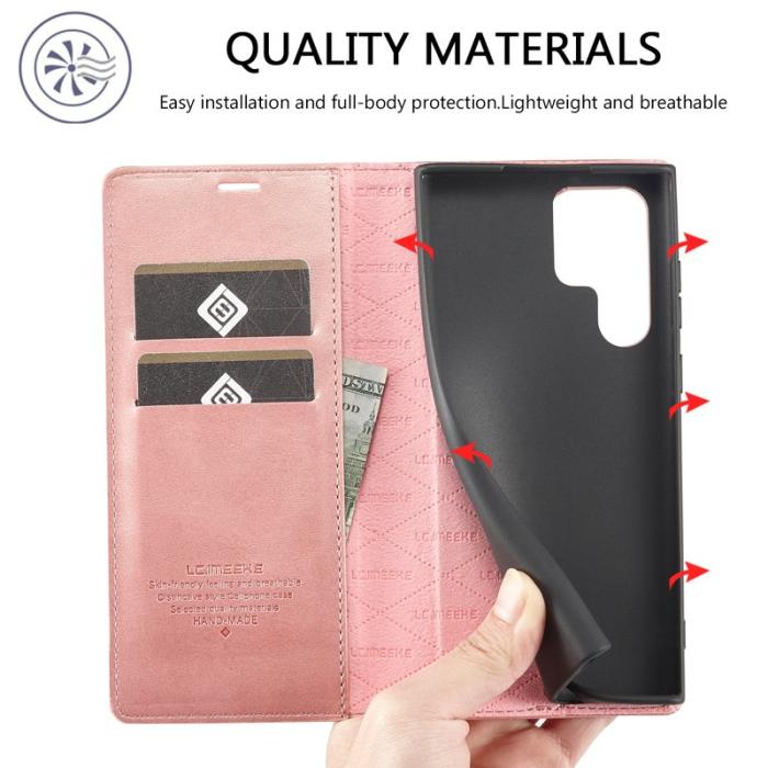 LC.imeeke - LC.IMEEKE Samsung Galaxy S22 Ultra Fodral - PU Läder - Pink