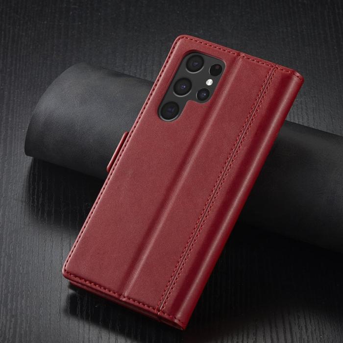 LC.imeeke - LC.IMEEKE Samsung Galaxy S22 Ultra Fodral - PU Läder - Röd