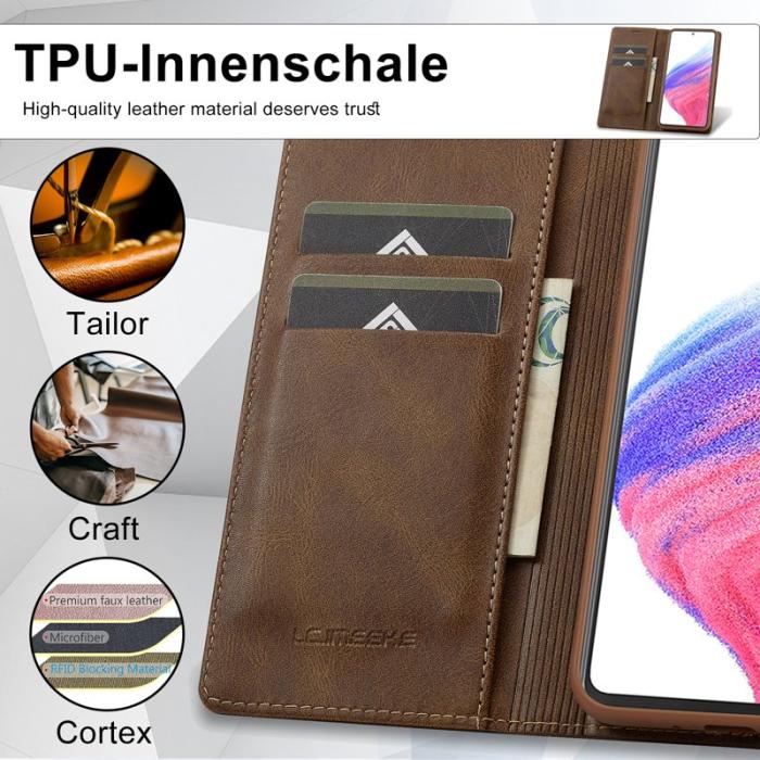 LC.imeeke - LC.IMEEKE Samsung Galaxy S23 FE Fodral Wallet PU Läder - Brun