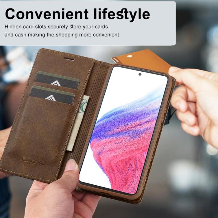 LC.imeeke - LC.IMEEKE Samsung Galaxy S23 FE Fodral Wallet PU Läder - Brun