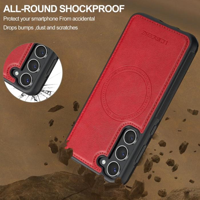 LC.imeeke - LC.IMEEKE Samsung Galaxy S23 Fodral Äkta läder - Röd