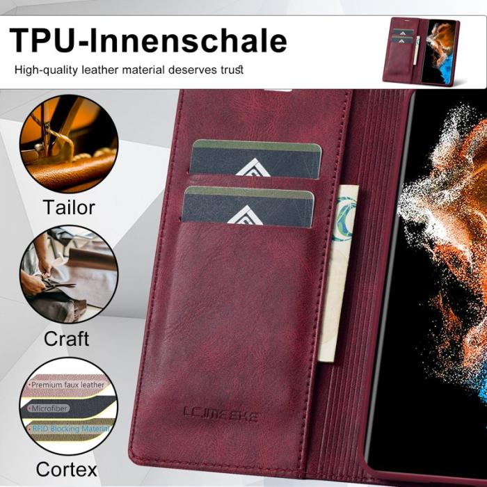 LC.imeeke - LC.IMEEKE Samsung Galaxy S23 Fodral PU Läder - Röd