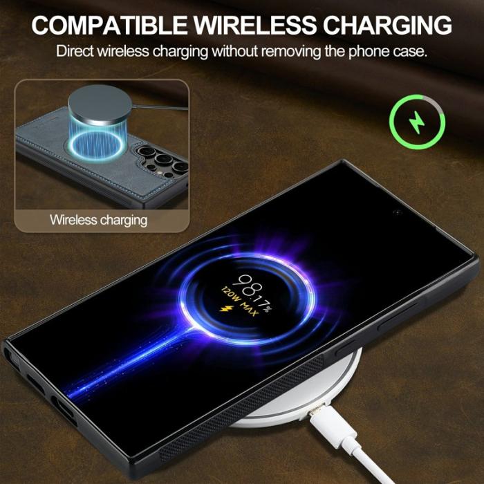 LC.imeeke - LC.IMEEKE Samsung Galaxy S23 Ultra Fodral Äkta läder - Blå