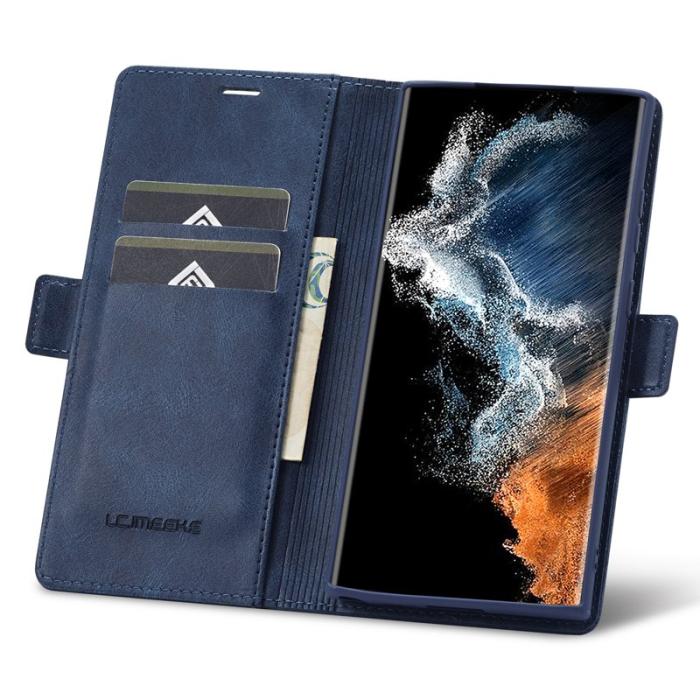 LC.imeeke - LC.IMEEKE Samsung Galaxy S23 Ultra Fodral PU Läder - Blå