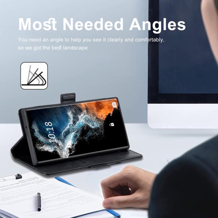 LC.imeeke - LC.IMEEKE Samsung Galaxy S23 Ultra Fodral PU Läder - Blå