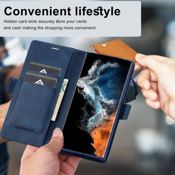 LC.imeeke - LC.IMEEKE Samsung Galaxy S23 Ultra Fodral PU Läder - Blå