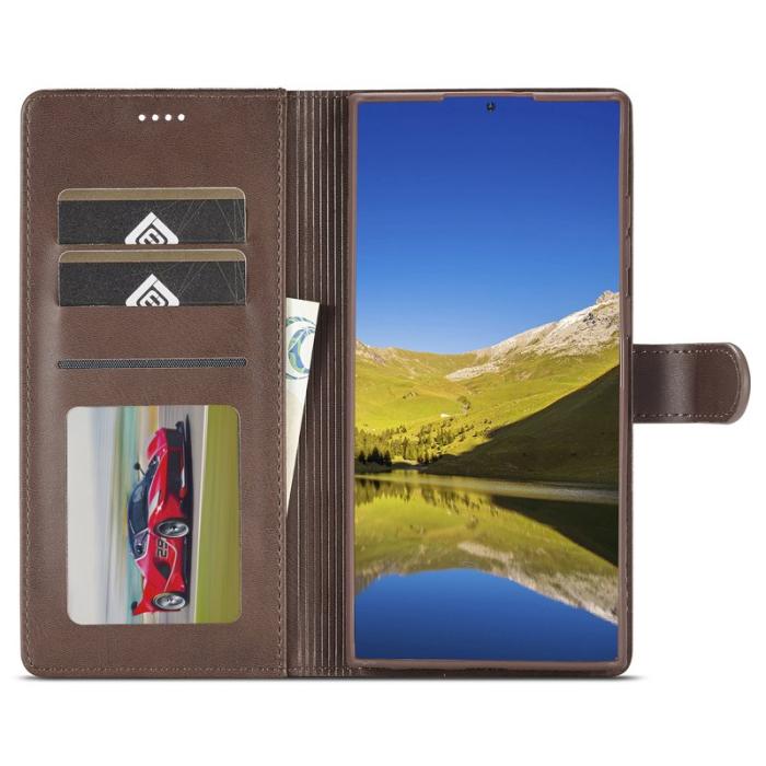 LC.imeeke - LC.IMEEKE Samsung Galaxy S23 Ultra Fodral PU Läder - Brun