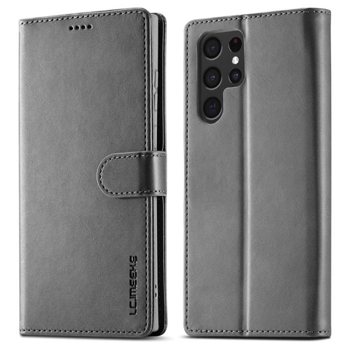 LC.imeeke - LC.IMEEKE Samsung Galaxy S23 Ultra Fodral PU Läder - Grå