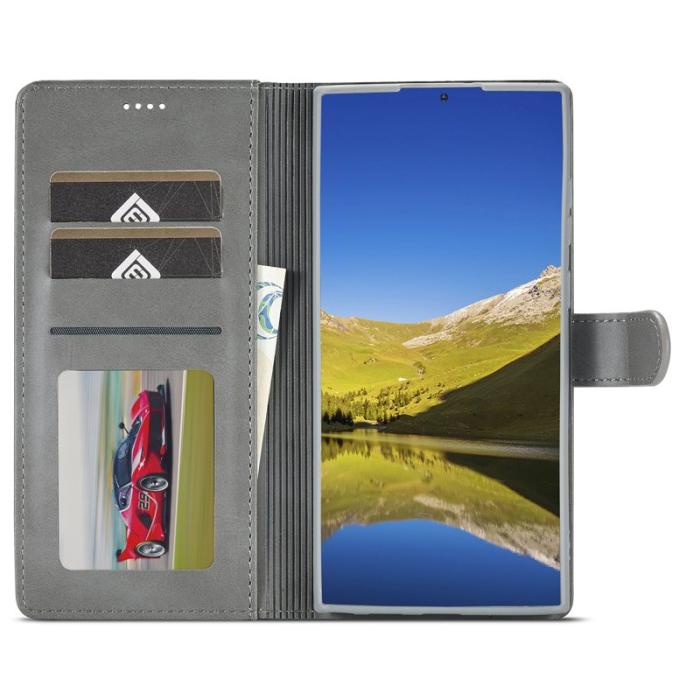 LC.imeeke - LC.IMEEKE Samsung Galaxy S23 Ultra Fodral PU Läder - Grå