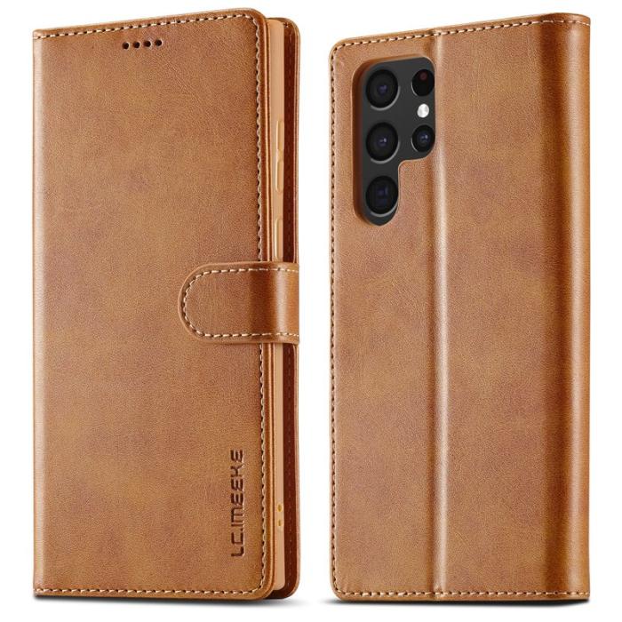 LC.imeeke - LC.IMEEKE Samsung Galaxy S23 Ultra Fodral PU Läder - Ljusbrun