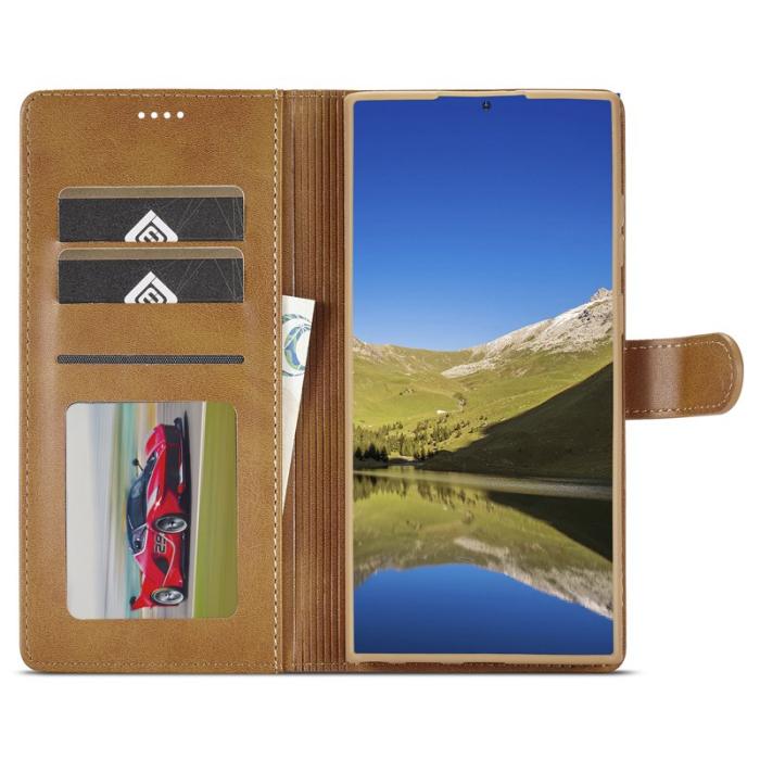 LC.imeeke - LC.IMEEKE Samsung Galaxy S23 Ultra Fodral PU Läder - Ljusbrun