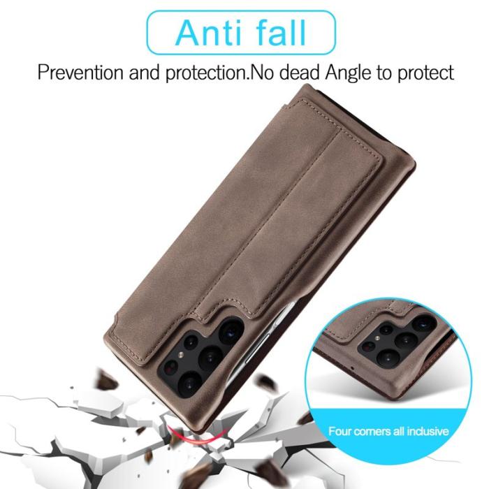 LC.imeeke - LC.IMEEKE Samsung Galaxy S23 Ultra Fodral PU Läder - Mörkbrun