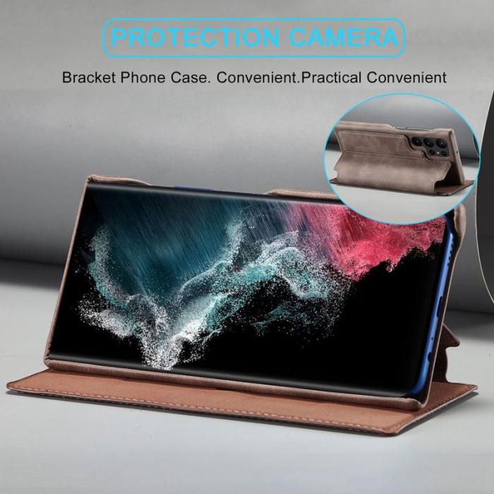 LC.imeeke - LC.IMEEKE Samsung Galaxy S23 Ultra Fodral PU Läder - Mörkbrun