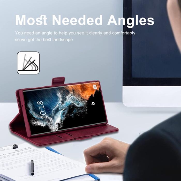 LC.imeeke - LC.IMEEKE Samsung Galaxy S23 Ultra Fodral PU Läder - Röd