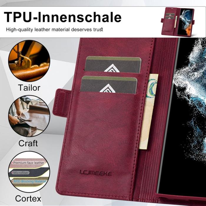 LC.imeeke - LC.IMEEKE Samsung Galaxy S23 Ultra Fodral PU Läder - Röd