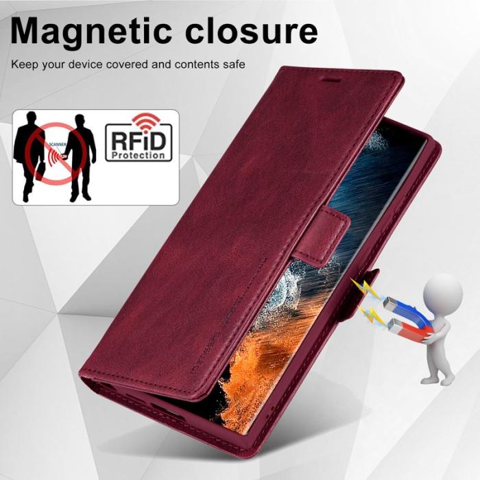 LC.imeeke - LC.IMEEKE Samsung Galaxy S23 Ultra Fodral PU Läder - Röd