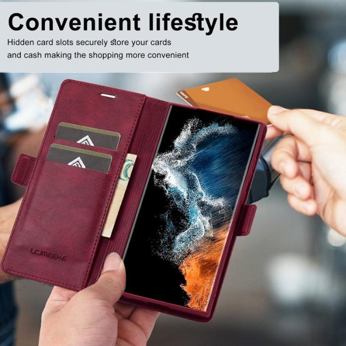 LC.imeeke - LC.IMEEKE Samsung Galaxy S23 Ultra Fodral PU Läder - Röd