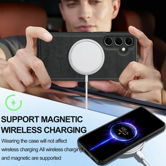 LC.imeeke - LC.IMEEKE Samsung Galaxy S24 FE Fodral Äkta läder - Svart