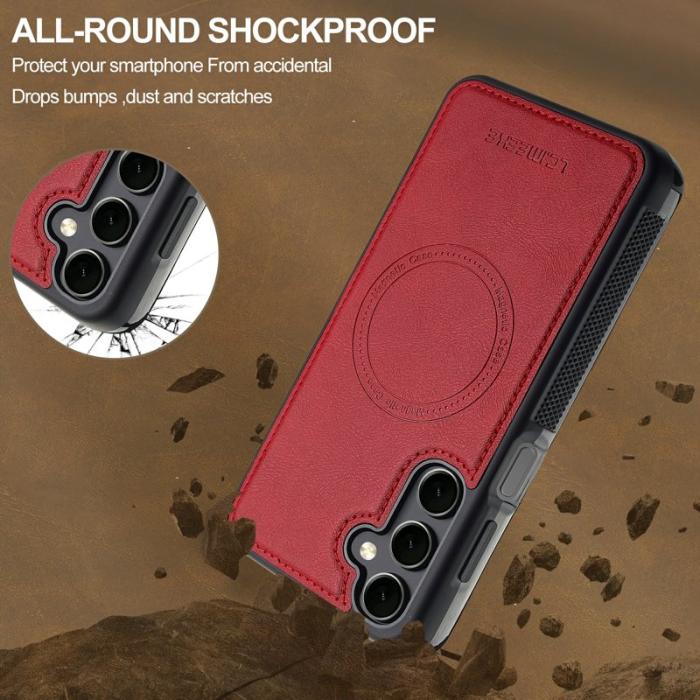 LC.imeeke - LC.IMEEKE Samsung Galaxy S24 Fodral Äkta läder - Röd