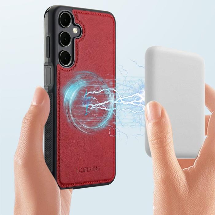 LC.imeeke - LC.IMEEKE Samsung Galaxy S24 Fodral Äkta läder - Röd