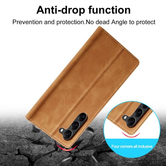 LC.imeeke - LC.IMEEKE Samsung Galaxy S24+ Fodral i Mikrofiberläder - Brun