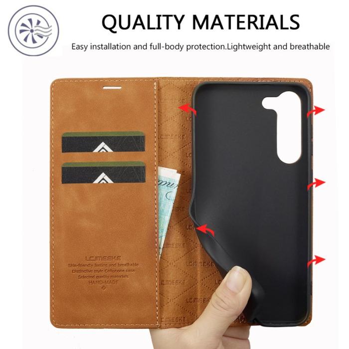 LC.imeeke - LC.IMEEKE Samsung Galaxy S24 Fodral Microfiber Läder - Brun