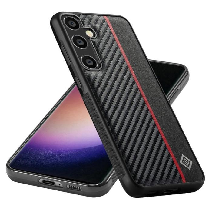 LC.imeeke - LC.IMEEKE Samsung Galaxy S25 FE Fodral - Kolfiber Läder - Svart