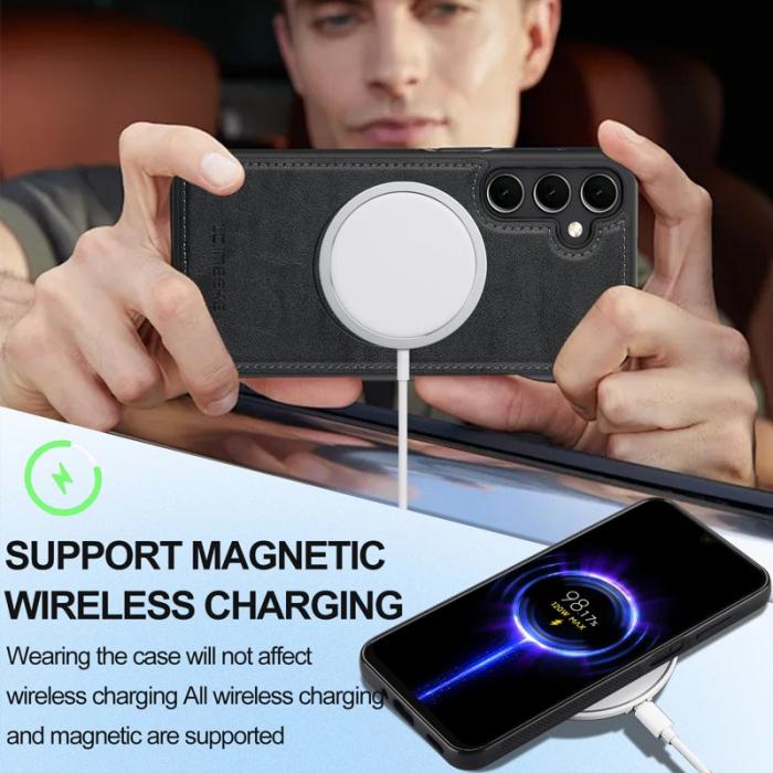 LC.imeeke - LC.IMEEKE Samsung Galaxy S25 Fodral - Äkta läder - Svart