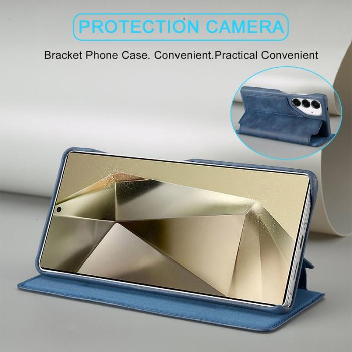 LC.imeeke - LC.IMEEKE Samsung Galaxy S25 Fodral Card Holder Äkta läder - Blå