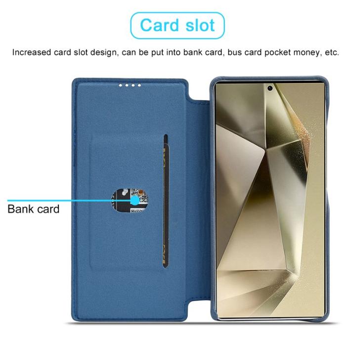 LC.imeeke - LC.IMEEKE Samsung Galaxy S25 Fodral Card Holder Äkta läder - Blå