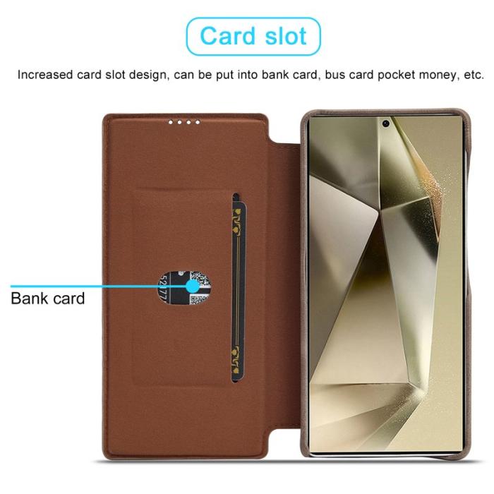 LC.imeeke - LC.IMEEKE Samsung Galaxy S25 Fodral Card Holder Äkta läder - Kaffe