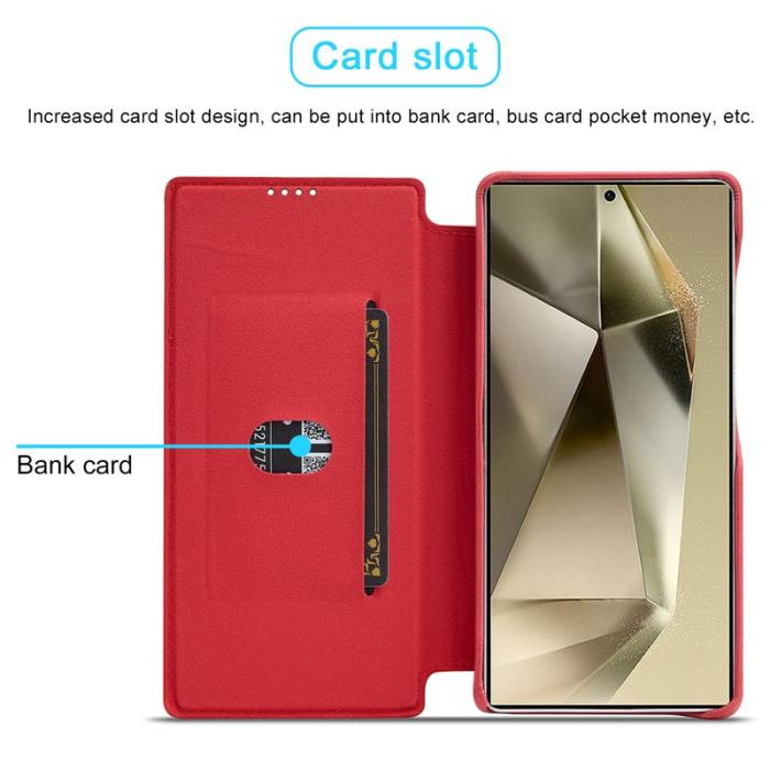 LC.imeeke - LC.IMEEKE Samsung Galaxy S25 Fodral Card Holder KonstLäder - Röd