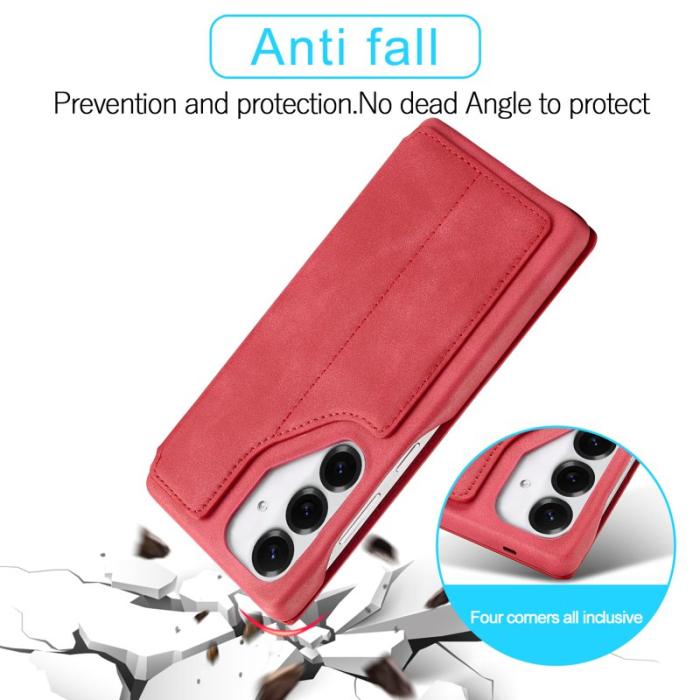 LC.imeeke - LC.IMEEKE Samsung Galaxy S25 Fodral Card Holder KonstLäder - Röd