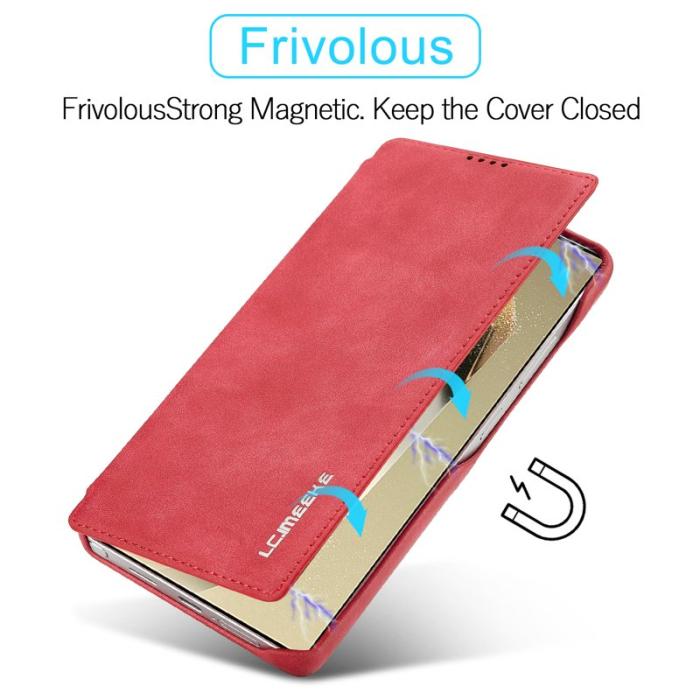 LC.imeeke - LC.IMEEKE Samsung Galaxy S25 Fodral Card Holder KonstLäder - Röd