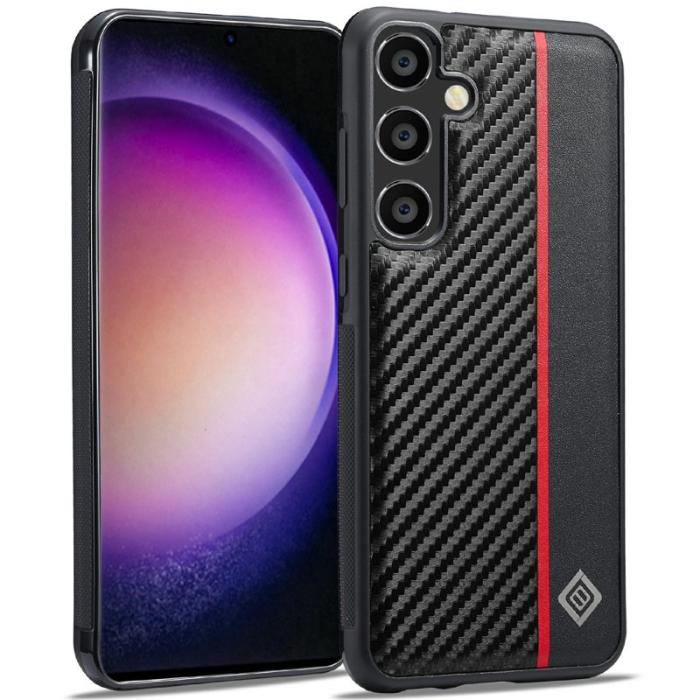 LC.imeeke - LC.IMEEKE Samsung Galaxy S25 Fodral - Kolfiber Textur Läder - Svart