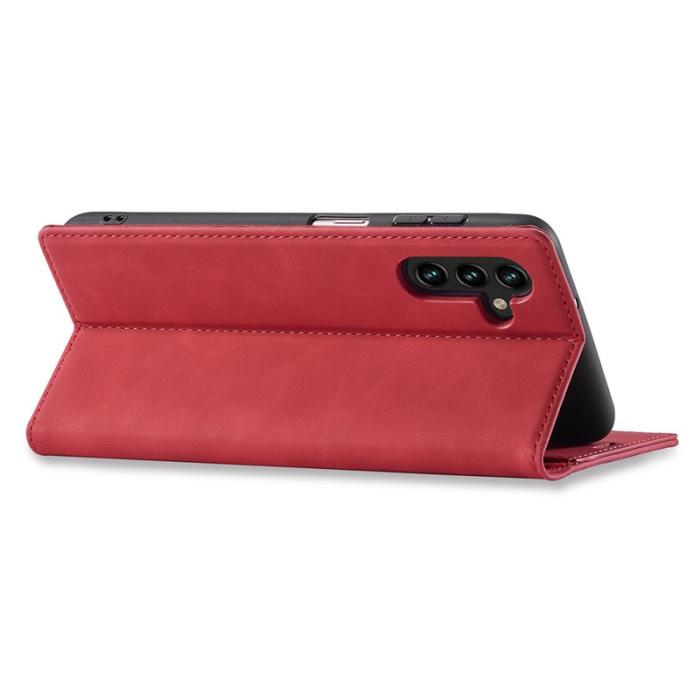 LC.imeeke - LC.IMEEKE Samsung Galaxy S25 Fodral Wallet Mikrofiberläder - Röd