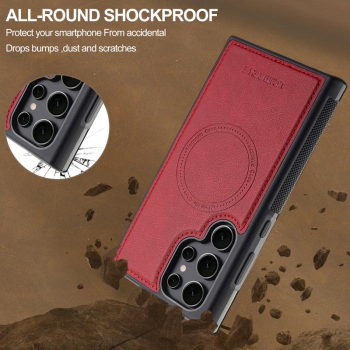 LC.imeeke - LC.IMEEKE Samsung Galaxy S25 Ultra Fodral Äkta läder - Röd