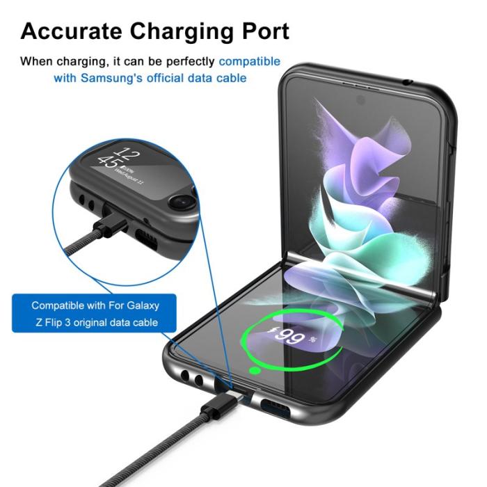 LC.imeeke - LC.IMEEKE Samsung Galaxy Z Flip3 Fodral Äkta läder - Svart