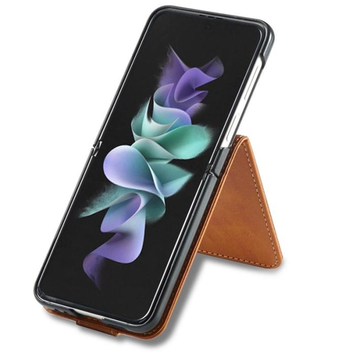 LC.imeeke - LC.IMEEKE Samsung Galaxy Z Flip4 Fodral Äkta läder - Ljusbrun
