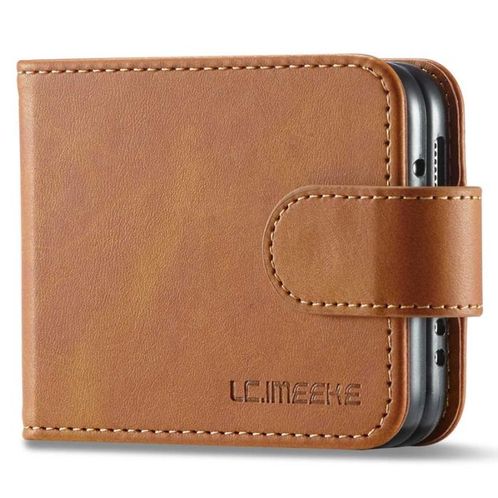 LC.imeeke - LC.IMEEKE Samsung Galaxy Z Flip4 Fodral Äkta läder - Ljusbrun