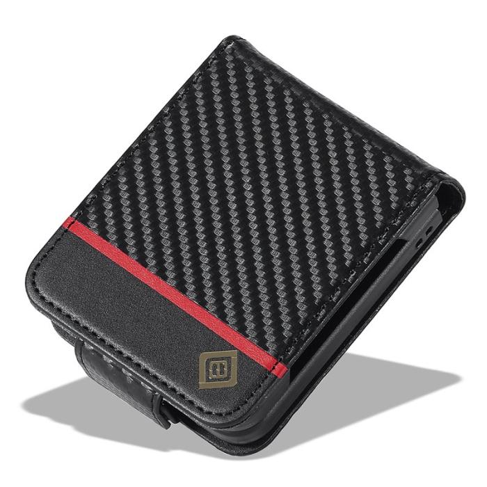 LC.imeeke - LC.IMEEKE Samsung Galaxy Z Flip4 Fodral - Äkta läder - Svart