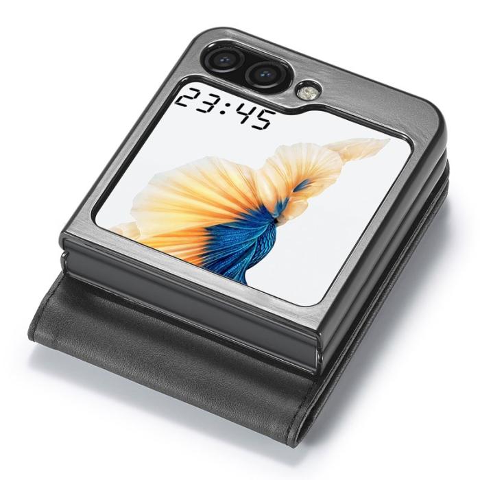 LC.imeeke - LC.IMEEKE Samsung Galaxy Z Flip7 FE Fodral Äkta läder - Svart