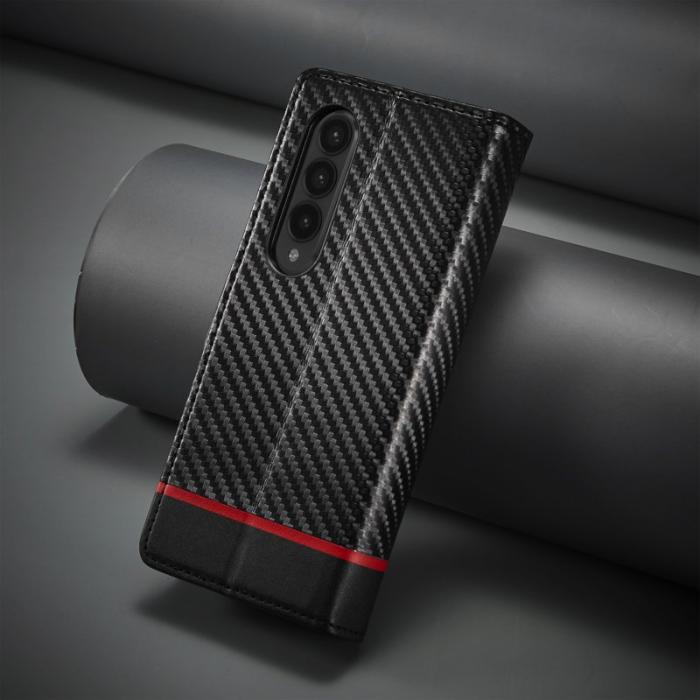 LC.imeeke - LC.IMEEKE Samsung Galaxy Z Fold4 5G Fodral Äkta läder - Svart