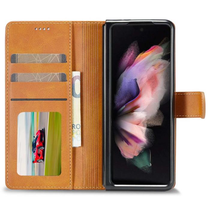 LC.imeeke - LC.IMEEKE Samsung Galaxy Z Fold4 Fodral PU Läder - Ljusbrun