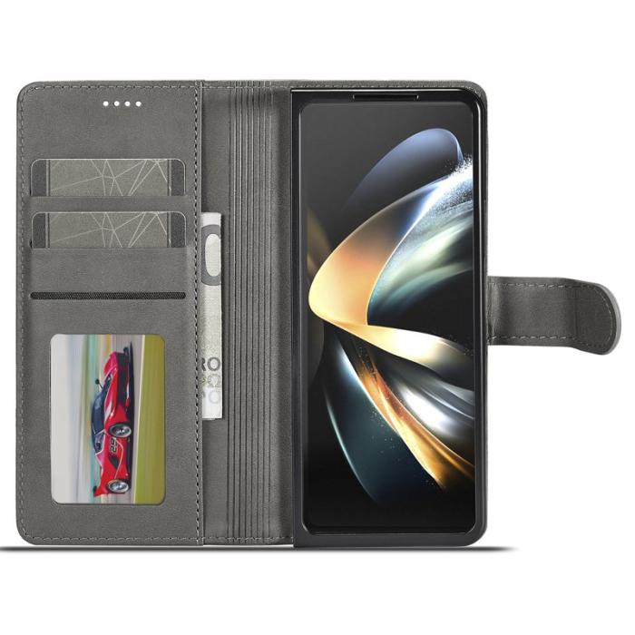 LC.imeeke - LC.IMEEKE Samsung Galaxy Z Fold5 Fodral Äkta läder - Grå